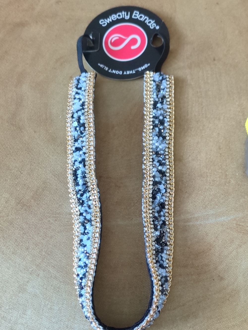 Sweaty Bands 1 Inch Black And White Sequins With Gold Rope Trim Headband